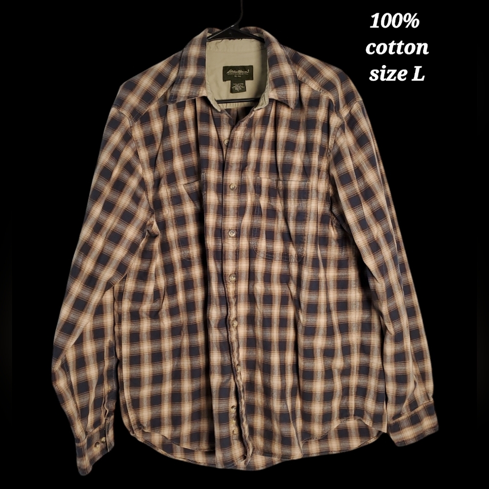 Eddie Bauer Cotton Plaid Long Sleeve Flannel Shirt Cabincore Retro 90s Woodsy